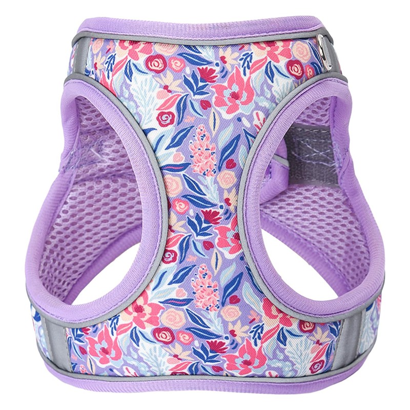 KocaPlye Small Dog Harness Purple Flowers No Pull Reflective Step