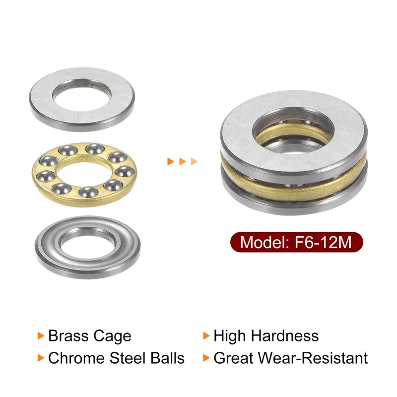 sourcing map 4pcs F6-12M Miniature Thrust Ball Bearings 6mm Bore