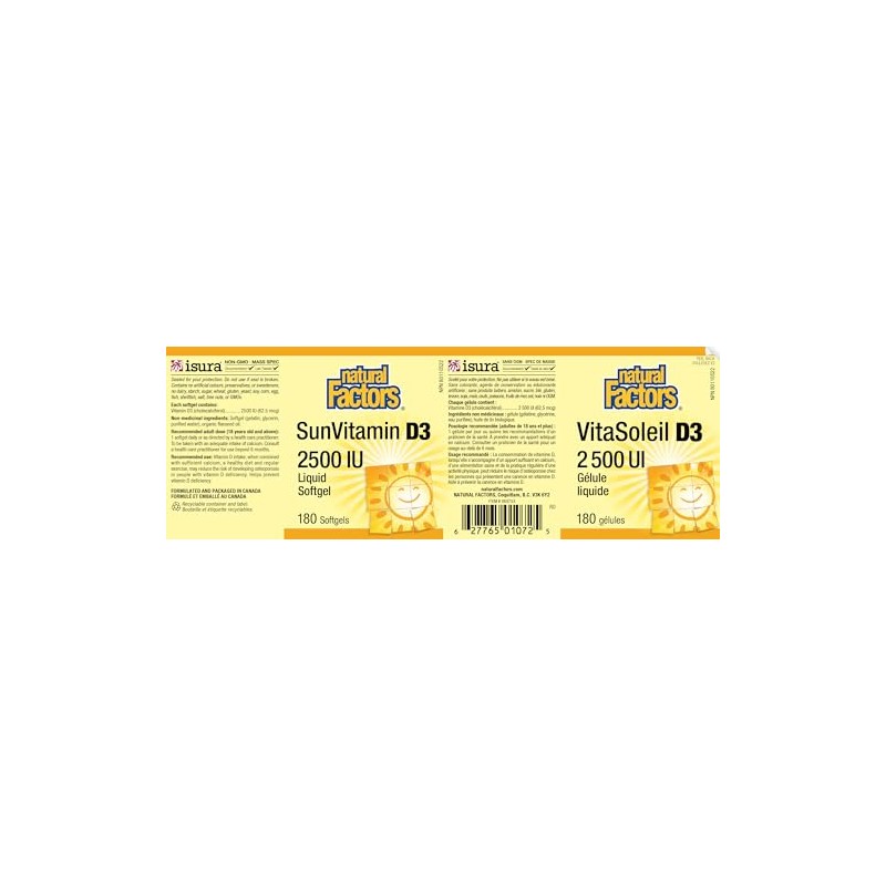 Natural Factors Natural Factors SunVitamin D3 2500 IU, 180 Softgels,