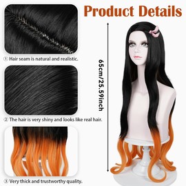 SWZY Slayer Cosplay Wig,Japanese Anime Character Role Playing Black Orange Wig,Long Wavy Curly Wigs For Women Girls,Fancy Dress Up Accessories Wigs For Daily Wear Cosplay Masquerade
