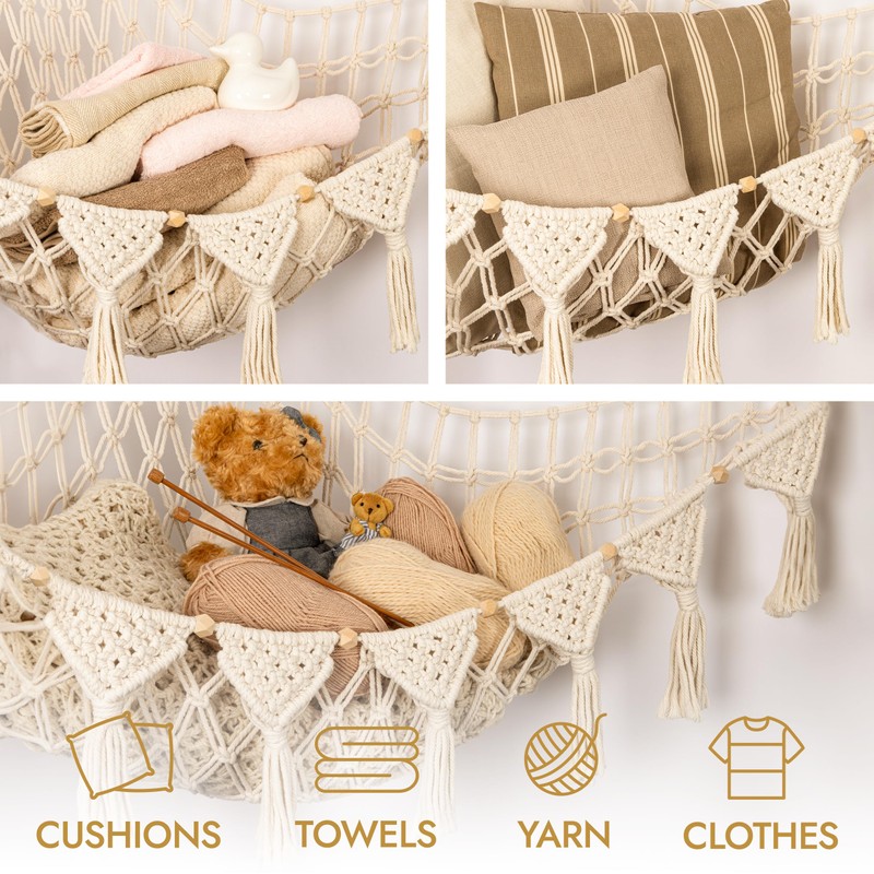 TIDYTEDS Macrame DreamLights Boho Stuffed Animal Storage Net or hammock
