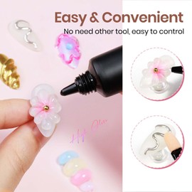 MIZHSE 3D Nail Gel and Chrome Nail Powder Kit, Clear Sculpting Gel for Nail Art Nail Charms 3D Gel Nail Art No Wipe Molding Gel for Nails Decoration Manicure Home DIY