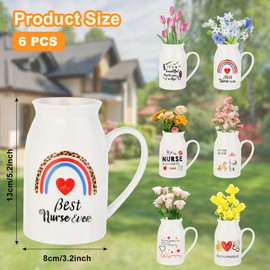 6 Pieces Nurse Appreciation Gift Nurse Ceramic Vase with Small Handle Rainbow Flower Vases Thank You Nurse Gifts for Women Best Nurse Gift (Plant Not Included)