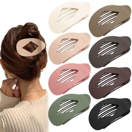 Hairshowgala Flat Hair Clips for Women - 6Pcs Oval Claw Clips for Thick Medium Thin Hair - Non Slip Strong Hold Barrettes Duckbill Accessories for Women Girls Matte Solid Neutral Color (Neutral Color)