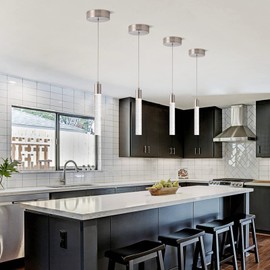 Voerqi Modern LED Pendant Lighting for Kitchen Island 3 Pack Brushed Nickel Crystal Pendant Lights with Switchable Colors (3000K-4000K-6000K) - Mini Pendant Lights for Hanging Light Fixtures