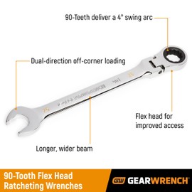 GEARWRENCH 13mm 4 Degree Swing Arch 12 Point Flex Head Ratcheting Combination Wrench - 86713