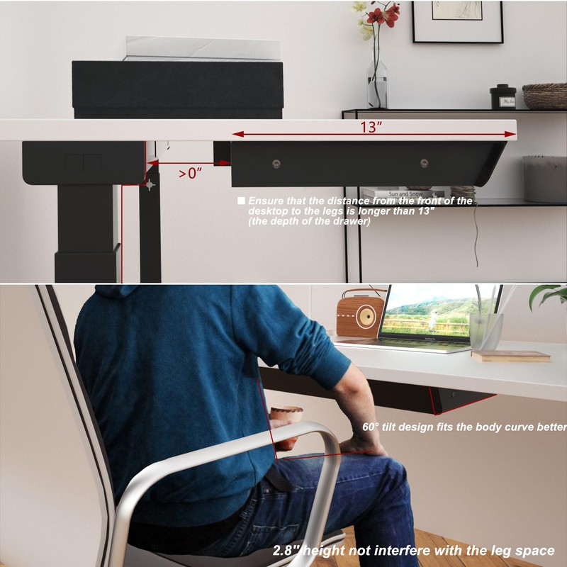 Gaxomo Large Under Desk Mounted Sliding Drawer with Bamboo Tray