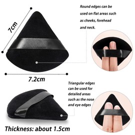 Powder Puff, 10 Pcs Triangle Powder Puffs, Soft Pure Cotton Beauty Makeup Puff with Ribbon Strap, Black Makeup Puff for Setting Powder