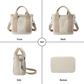 Canvas Tote Bag for Women Stylish Crossboy Handbag Casual Hobo Bag Top Handle Satchel with Multiple Pockets (Beige)