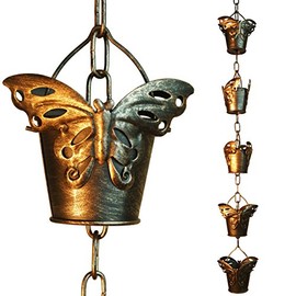 CT DISCOUNT STORE Beautiful Butterfly Iron Rain Chain Design - Trickles Down Filling and Overflowing Each Little Bucket and Creating a Soothing Sound