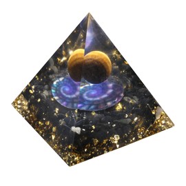 Nupuyai Healing Stone Crystal Pyramid, Gemstone Pyramid Decoration with Tiger's Eye and Obsidian Stone for Yoga Meditation, Room, Living Room, Feng Shui Decor