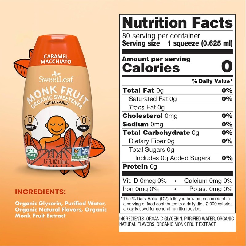 SweetLeaf Caramel Liquid Monk Fruit - Monk Fruit Liquid Sweetener