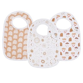 Snap Muslin Bibs for Girls, 3-Pack Baby Bibs for Infants, Newborns and Toddlers, 100% Cotton Muslin Absorbent & Soft Layers, Adjustable Snaps,"Rainbow,Cosmos,Clouds"