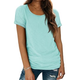 Womens Tops Basic Tees t-Shirts Trendy Fashion Cruise Comfy Soft Workout Casual Summer Outfits Scoop Clothes 2025 Loungewear Aqua