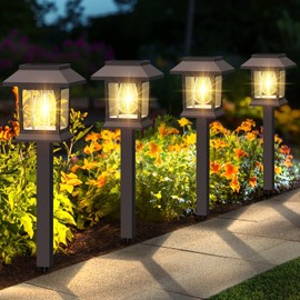 Benany Solar Outdoor Lights, 12 Pack Solar Pathway Lights Waterproof, Landscape Lighting for Path Walkway Lawn Garden Yard Outside Décor, Brown