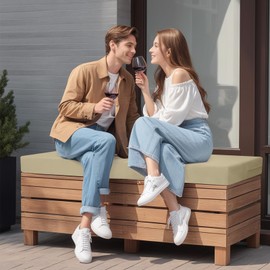 idee-home Outdoor Bench Cushion Waterproof, Bench Cushions for Outdoor Furniture, Patio Porch Swing Replacement Seat Pad with Ties for Garden Backyard, 59 x 18 Inch