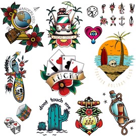 CARGEN Waterproof Temporary Tattoos Vintage Tattoo for Women Men American Traditional Tattoo Flower Old School Sticker for Party