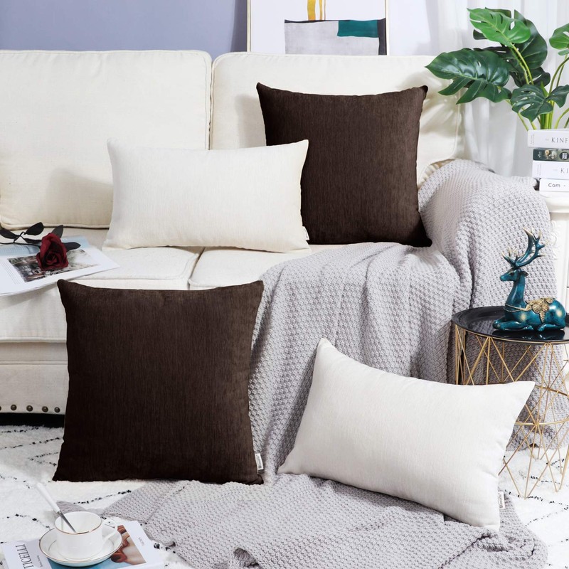 BRAWARM Chenille Throw Pillow Covers 16x16 Inches - Pack of
