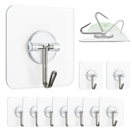Lomrsiul Adhesive Wall Hooks for Hanging, Clear Removable Window Hooks 13 lb Stainless Steel Stick on Hooks Waterproof Self Adhesive Hooks for Shower Door Ceiling Kitchen Cabinet 10 Pack