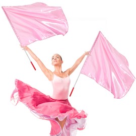 2 Pcs Praise Dance Worship Flex Flags Worship Flags,Semicircle Praise Dance Flag with Pole Color Guard Flag Outdoor Decor Ministry Streamer for Church Festivals Rallies Parades Drum Bands(Pink)