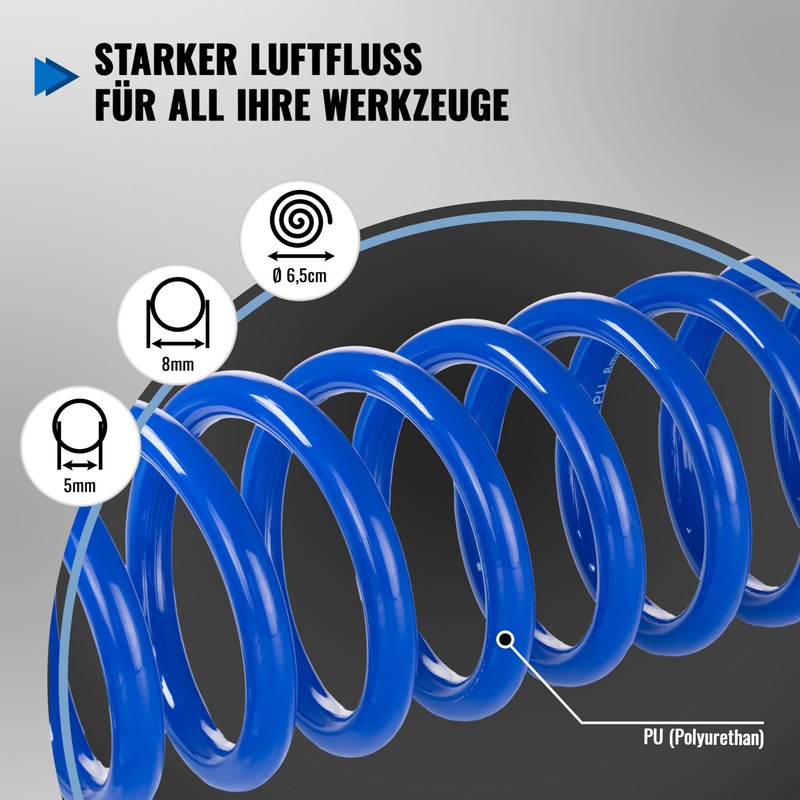 Poppstar Spiral Compressed Air Hose 5 m PU (5 mm