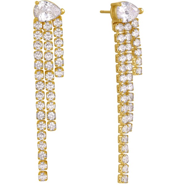 CZ Fringe Statement Earrings in Gold | Pear-Shaped Chandelier Drop