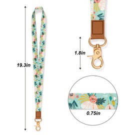 Hsxnam Neck Lanyard Key Chain, Long Lanyard Strap Keychain Holder for Women Men Car Keys ID Badges Card Wallet Phone Camera, Green Flower