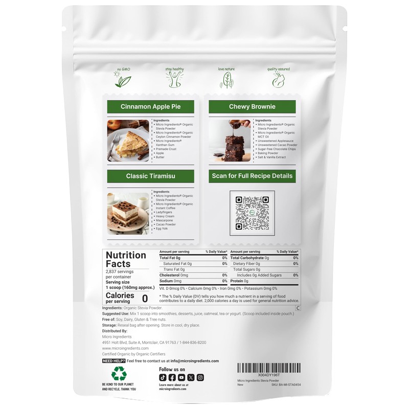 Pure Organic Stevia Powder, 1 Pound (2,837 Servings), Highest Grade
