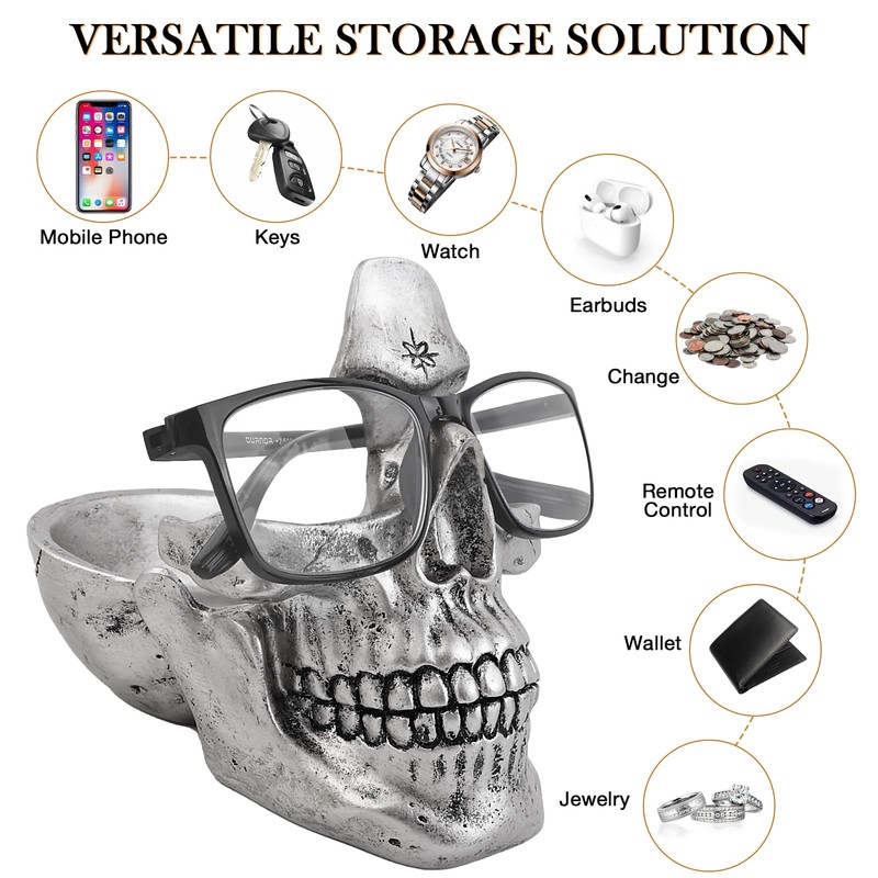 VIPbuy Skull Glasses Holder Stand with Storage Tray, Novelty Eye