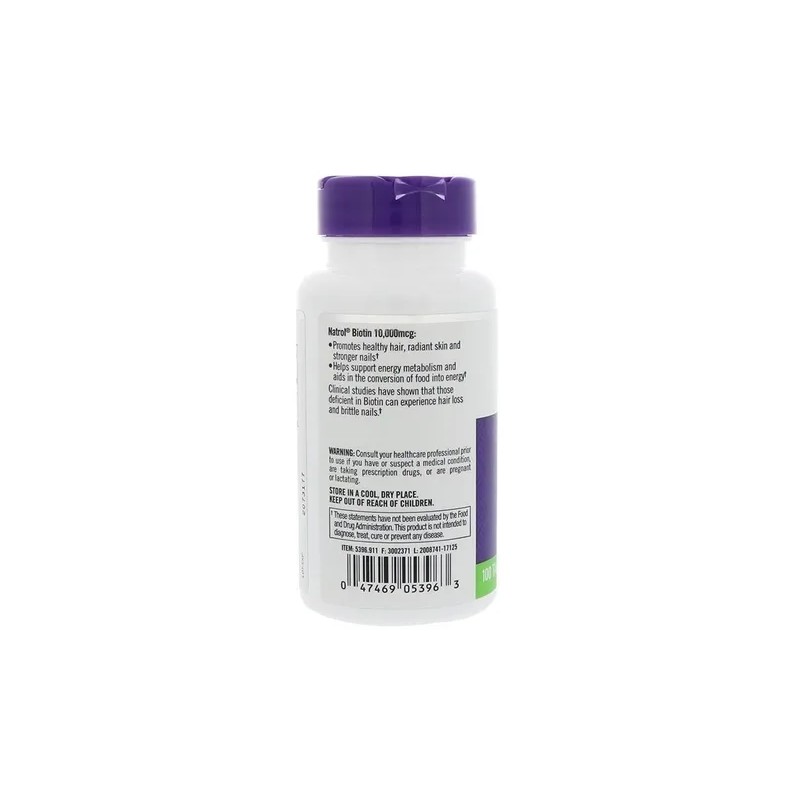 Natrol Biotina 10,000 Mcg Maxima Fuerza 100 Tabletas Sin Sabor