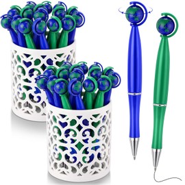 Supervitae 50 Pcs Globe Earth Pens Novelty Eco World Map Green Blue Ballpoint Pen 1 mm Black Gel Ink for Travel Souvenir, Party Favor, Earth Day Gift, Student Reward, Teacher Desk Decor, Office Supply
