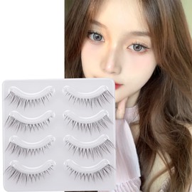 Miz Barn Daily Lashes 4 Pairs Natural Look False Eyelashes, Natural Soft Lightweight Comfortable Short Lashes Strip Cross Clear Band Handmade False Eyelashes(GT09)