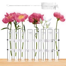 OneNine Hinged Flower Vase, Tube Hinged Vase for Flowers, Test Tubes Flower Vases Plant Vase Decor Set with Brush, Great for Living Room, Office, Library, Conference Room Decoration (Large 8pcs)