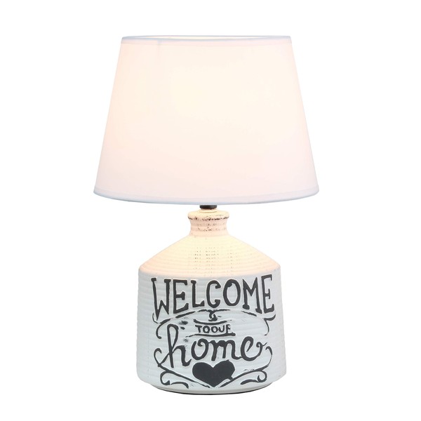 Simple Designs LT1066-HME Welcome Home Ceramic Farmhouse Table Lamp, White