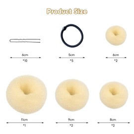 Donut Bun Maker Set, 7PCS Hair Bun Maker Set with 5 Elastic Hair Ties, 10PCS Blonde U Shaped Hair Pins, Hair Bun Maker Pack Ring for Dancer Ballerina Hair Bun Maker Shaper