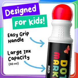 Chalkola 6 Washable Dot Markers for Toddlers 1-3 | Non Toxic Bingo Daubers for Toddlers 2-4 | Preschool, Kindergarten Paint Stamp Markers Set - Dot Art and Crafts Supplies for Kids