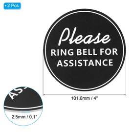 PATIKIL Please Ring Bell For Assistance Sign, 2Pcs 4"ODx0.1"T Self-Adhesive Warning Sign for Business Home Door Wall Window Office Entrance, Black Board White Text