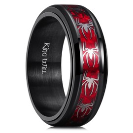 King Will Spinner Ring for Men Red Spider Rings Black Plated Stainless Steel Wedding Ring 8mm Width Mens Jewelry Size 7-14丨Nature Collection 11