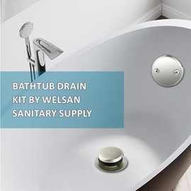 Tubular Bath Tub Drain Kit 1-1/2" with Brushed Tip-Toe Bathtub Drain Stopper, Welsan Touch-Toe Bath Plug Waste and Overflow Face Plate, PVC Plastic Pipe (Brushed Nickel)