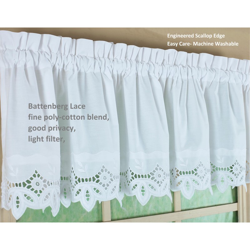 Today's Curtain, Heirloom Battenberg Eyelet Tier 36", White, 58" W