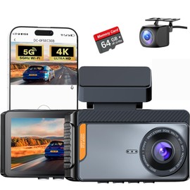 4K WiFi Dual Channel Dash Cam, Dash Cam Front and Rear 4K+1080P for Cars, Dash Camera with 64GB Card, APP Control, G-Sensor, 24 Hours Parking Mode, Loop Recording, Night Vision