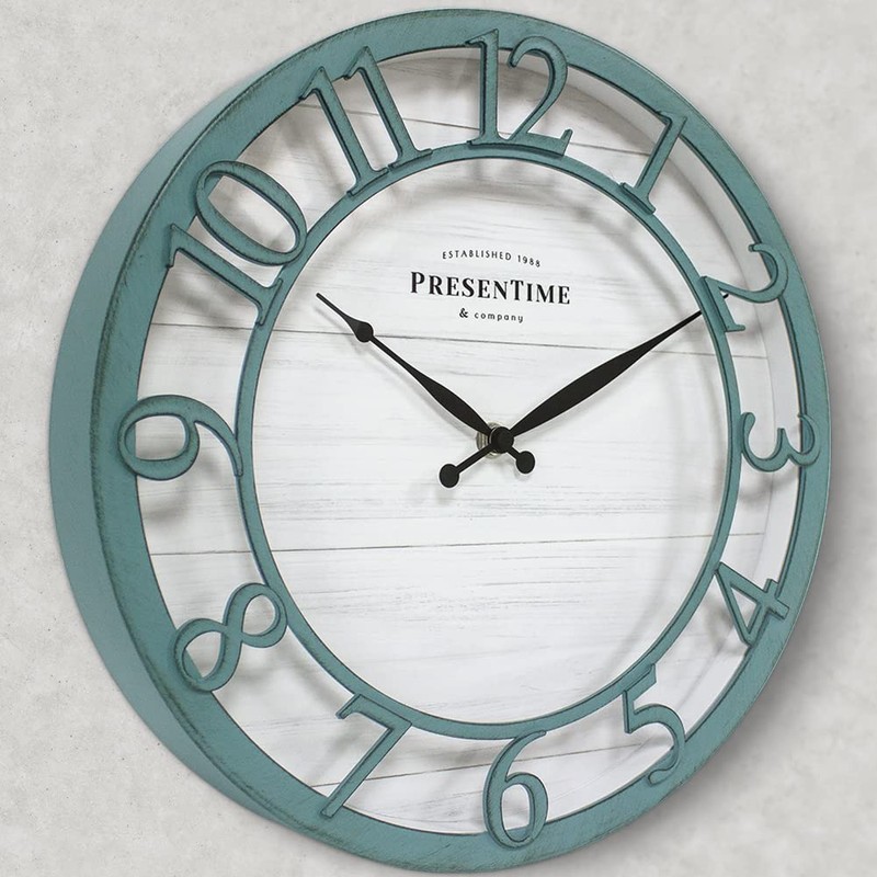 Presentime & Co 13" Farmhouse Series Wall Clock, Shiplap Style,