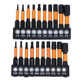 20 Piece Hex Bit Set with 1/4 Inch Shank, Allen Key Drill Bit Set, Allen Key Bits, Metric Imperial Magnetic Bit Set Made of Alloy Steel, Hardened