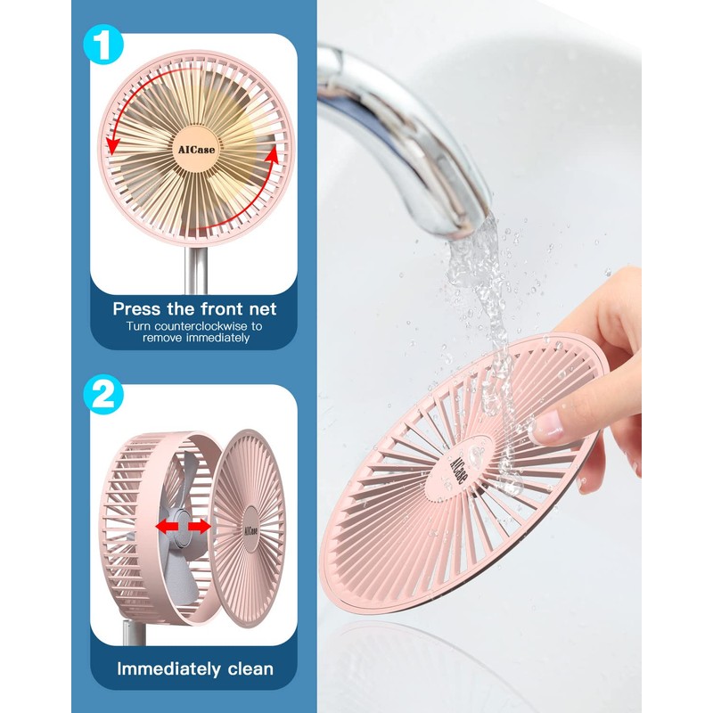 AICase Stand Fan,Folding Portable Telescopic Floor/USB Desk Fan with 10800mAh