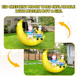 Dawdix 5FT Ramadan & Eid Mubarak Inflatable Decorations with LED Lights, Outdoor Ramadan Yard Decor with Crescent Moon & Replaceable Banners