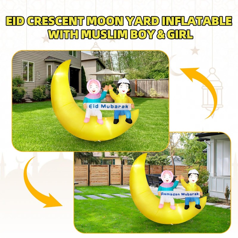 Dawdix 5FT Ramadan & Eid Mubarak Inflatable Decorations with LED