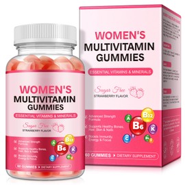 Womens Multivitamin Gummy with Vitamins A, C, D, E, K, B6, B12, Multivitamins for Women, Support Energy Beauty Immune, Hair & Nails, Skin Care, Strawberry Flavor, Sugar Free (60 Gummies)