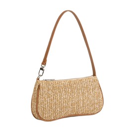 Verdusa Women's Straw Woven Shoulder Bags Zipper Underarm Handbag Khaki One-Size