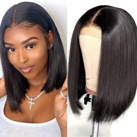 4x4 Lace Front Short Bob Wig Glueless Original Human Hair Wigs Raw Indian Natural Transparent for Lace Frontalstyle: Silky Straight Wave, color: bob wig, stretched length: 12 inches, Lace Size: 4x4