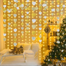 White-Gold Champagne Party-Decorations Graduation Heart Garland Streamers - 52Ft Bachelorette Engagement Hanging Paper Banner, Bridal Baby Shower Wedding Birthday Decor Party Supplies